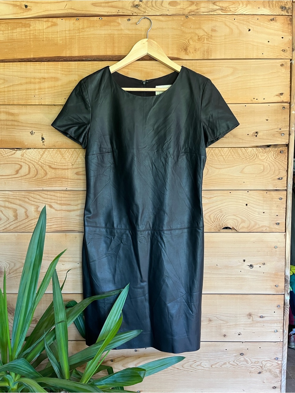 Black Leather Short-Sleeve Dress by Artelier Nicole Miller